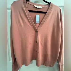NWT LOFT Blush Button-Up V-Neck Relaxed Fit Cardigan in Petite Medium